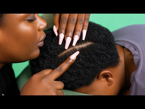 The best sleep of your life, WHISPERED LONG NAILS SCALP SCRATCHING ON MY MOMS AFRO HAIR + RAIN SOUND