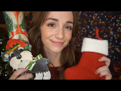 ASMR Sleepy Christmas Triggers (Whispered) • Fire Crackling • Explaining • Brush Sounds • Crinkles