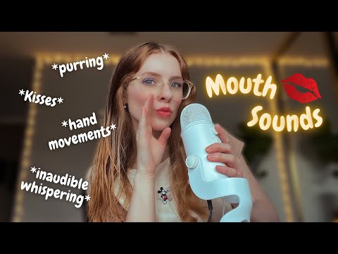 ASMR | Upclose Wet & Dry Mouth Sounds (purring, kisses, hand movements, inaudible whispering)