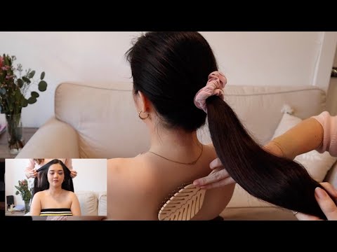 ASMR | Hair play, hair brushing & light touch on Sonia Elsie 🎀 (whisper)