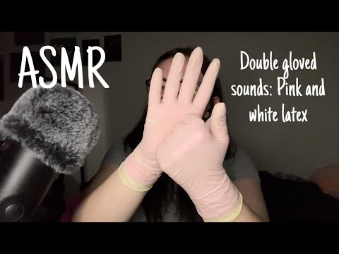 ASMR Double gloved!! Pink and white latex gloves 