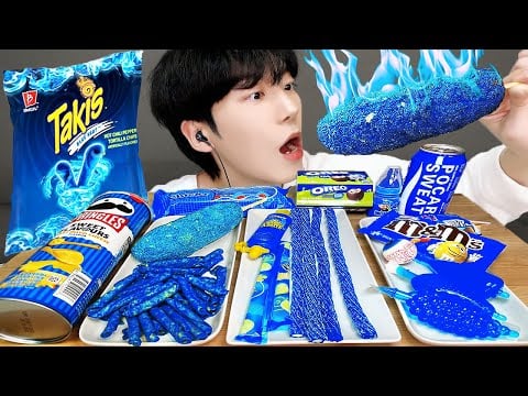 ASMR MUKBANG | 직접 만든 타키스 블루 디저트 핫도그 젤리 먹방 & 레시피 DESSERT BLUE TAKIS JELLY CANDY