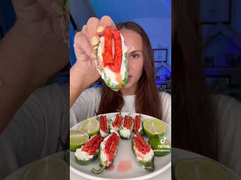 Takis and jalapeños with cream cheese 🙂‍↔️ #mukbang #shorts #trending