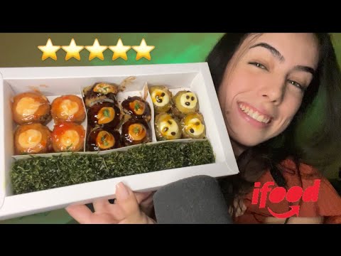 ASMR- comendo o SUSHI de MELHOR AVALIAÇÃO do Ifood! (Eating ASMR)