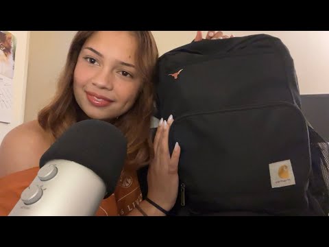 ASMR what’s in my college backpack (hook ‘em!!!)