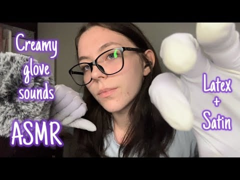 ASMR Creamy latex on satin glove sounds | OG white Playtex and purple satin 