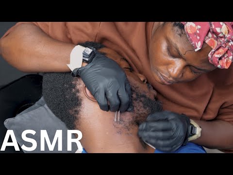 ASMR no talking  ingrown hair pulling from beard, attentive beard picking, scratching for relaxation
