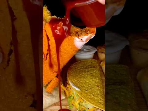 Taco Bell crunchy cheese tacos drenched in sauce #asmr #tacos #food