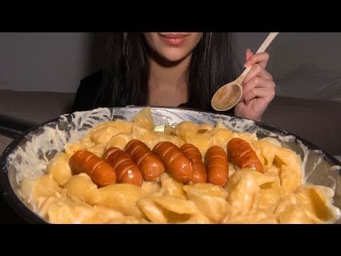Creamy Mac & Cheese 🧀 + Beef Sausage Mukbang ASMR | no talking