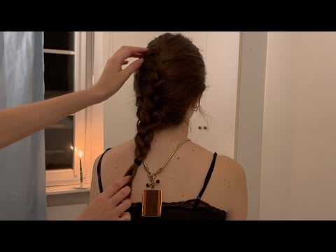 ASMR hair play, braiding, skin tracing, & scalp check to help make you sleepy 🩵 (soft whispered)