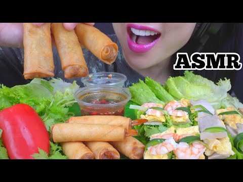 ASMR SHRIMP FRIED ROLL + EGG PORK VEGGIE BITE (CRUNCHY VEGGIE EATING SOUNDS) NO TALKING | SAS-ASMR