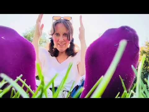 ASMR feet in nylons in the grass chit chat