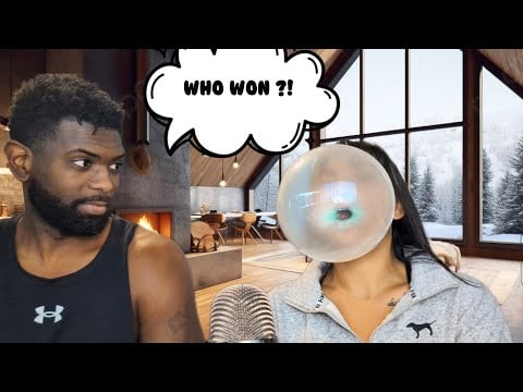 ASMR Chewing Dubble Bubble Fruit Flavor Gum With My Husband , Who Blew The Biggest Bubble