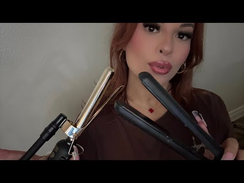 ASMR Straightening & Curling Your Hair 🎀 No Talking (brushing, parting, braiding pieces)