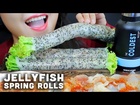 ASMR JELLYFISH SPRING ROLLS AND JELLYFISH SPICY SAUCE CRUNCHY  EATING SOUNDS | LINH-ASMR