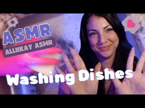ASMR Washing dishes featuring Pink rubber gloves