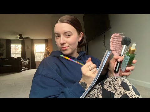 ASMR w/ A Friend | Hair, Makeup, & Homework (writing, book, rummaging, brushing, hair sounds)