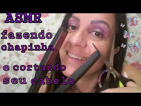 ASMR amiga fazendo chapinha e cortando seu cabelo