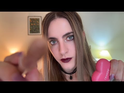 ASMR Goth Big Sis Does Your Makeup For a School Date (personal attention, face touching)