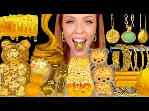 ASMR MUKBANG, Gold Food, Edible Jewelry, Candy Slime, Honeycomb, Edible Gold Dust, Lemon Jelly 먹방