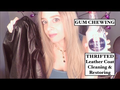 [ASMR] Gum Chewing| Leather Coat Cleaning| Thrift Store Purchase| Whispered