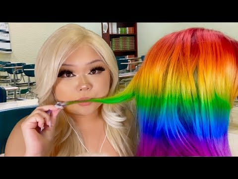 YOU HAVE RAINBOW HAIR SO YOUR GAY 🌈 FRIEND EATS YOUR GAY 🌈 HAIR WHILE BEING GAY 🌈😳 ASMR (realistic?)