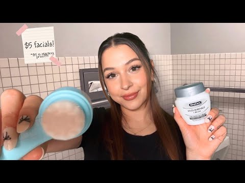 ASMR $5 skincare facials in school bathroom 🧴🤫