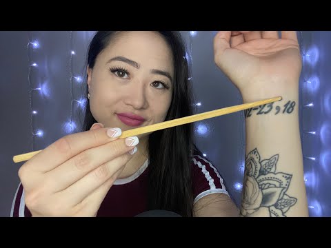 ASMR | Tracing my Face & Tattoos | Whisper Ramble | Chopstick Tracing