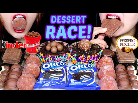 ASMR RACE! CHOCOLATE MOCHI ICE CREAM, MALTESERS OREO CREAM CAKE, KINDER, FERRERO, MINI CHOCO PIE 먹방