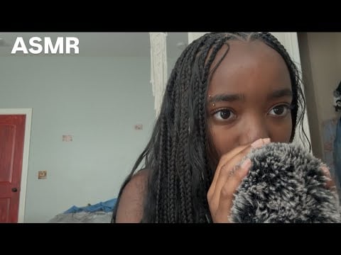 ASMR up close whispering & fluffy mic scratching