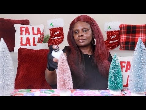 Hair Spraying Holiday Glitter Christmas Trees ASMR Spray Sounds