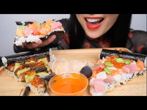 SUSHI PIZZA (ASMR EATING SOUNDS) LIGHT WHISPERS | SAS-ASMR