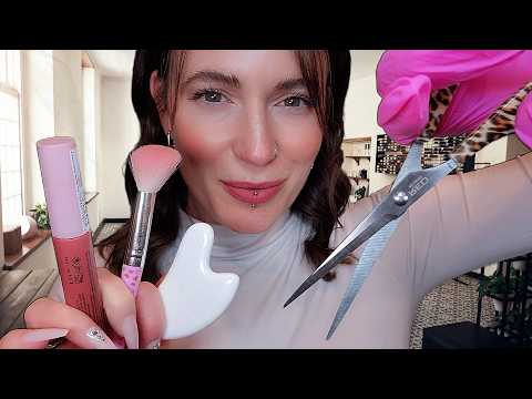 ASMR - Cosmetology Student Does Your Facial, Makeup & Hair (Cut, Wash, Layered)