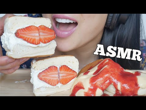 ASMR FLUFFY PANCAKE + STRAWBERRY PANCAKE SANDWICH (SOFT SQUISHY EATING SOUNDS) NO TALKING | SAS-ASMR