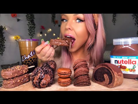 ASMR NUTELLA SWISS ROLL, NUTELLA DIPPED MACARON, ICE CREAM BAR, MOCHA BUBBLE TEA EATING SHOW