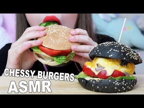 ASMR BLACK BURGER + CHEESY BURGER *homemade* (Eating Sounds) No Talking