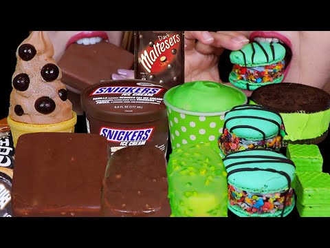 ASMR CHOCOLATE VS GREEN DESSERTS! SNICKERS ICE CREAM, MALTESERS CHOCO CONE, MATCHA OREO SANDWICH 먹방