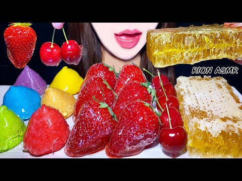 ASMR MUKBANG 먹방 咀嚼音 食べる音 EATINGSOUNDS MARSHMALLOW STRAWBERRY CHERRY TANGHULU CANDIEDFRUITS HONEYCOMB