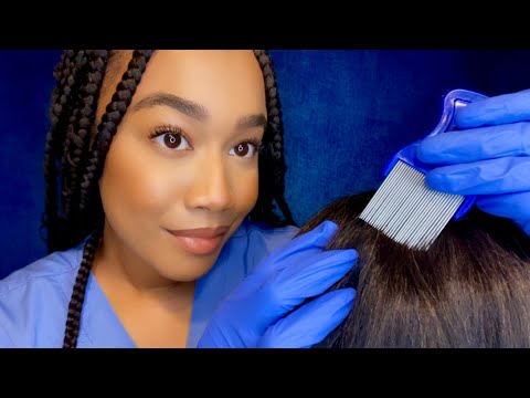 ASMR School Nurse Lice Check Role-play 🪲🔦 Lice Check Removal ASMR