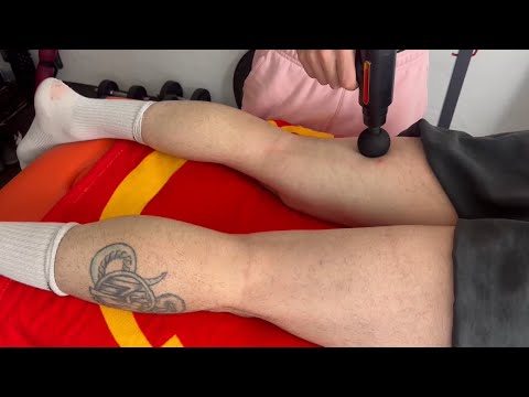 ASMR Leg Massage on Muscular Guy with Massage Gun Therapy