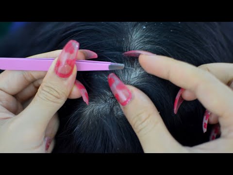 ASMR Scalp Check, Scalp Nitpicking ( Plucking White Hair & Hair Care ) For Sleep