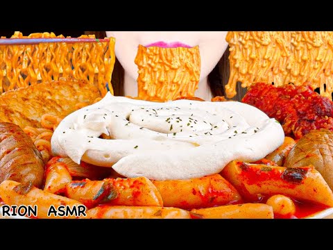 【ASMR】ROSE TTEOKBOKKI,FIRE NOODLE,ENOKI,HASH BROWN,SAUSAGE MUKBANG 먹방 食べる音 EATING SOUNDS NO TALKING