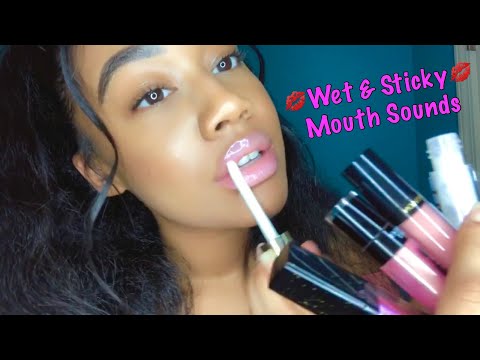 ASMR lipgloss application wet and sticky mouth sounds