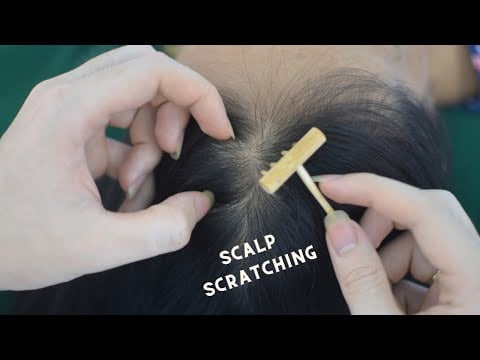 ASMR Scalp Scratching, Hair Parting, Hair Play On Real Person With Wooden Tool, Relaxing For Anxiety