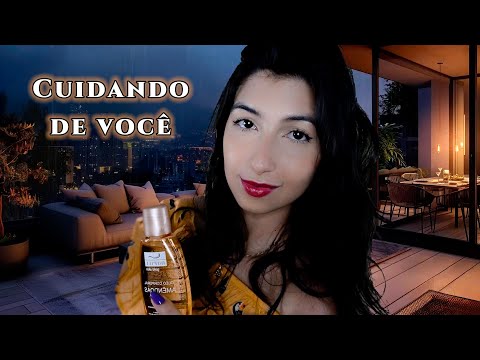 ASMR Te relaxando na varanda em uma noite chuvosa 🌧️ | Massagem, atenção pessoal