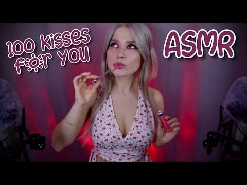 ASMR 100 Lipstick Layers 💄 Binaural Mouth & Lipgloss Sticky Sounds. Counting, Soft Kisses, Whispers