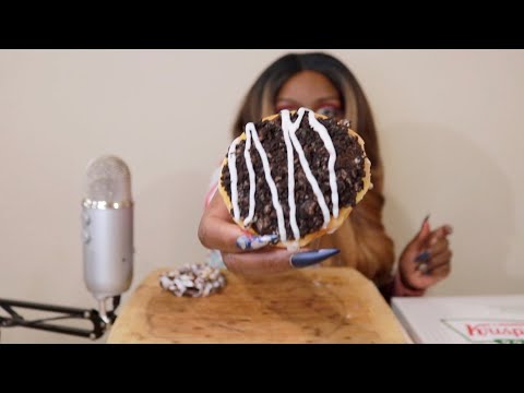 Vanilla Frosted Swirl Cookie Chocolate Donut ASMR Eating Sounds