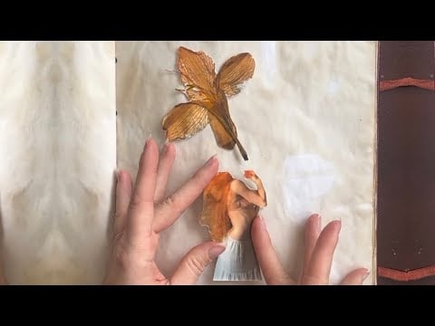 Artistic ASMR making a collage with pressed flowers 