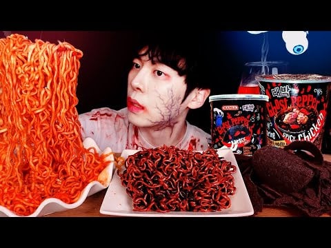 MUKBANG 원칩?? 고스트페퍼칩 & 고스트페퍼누들 & 불닭볶음면 매움 X3 먹방 KOREAN SPICY CHALLENGE Ghost pepper