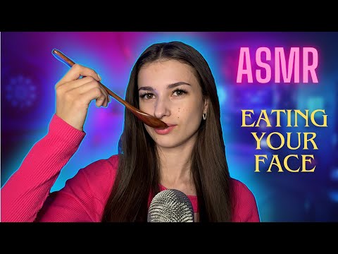 ASMR🦋🎙️EATING YOUR FACE🥄🪵MOUTH SOUNDS👅